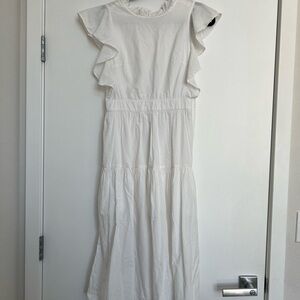 Elegant White Ruffle Sleeve Dress